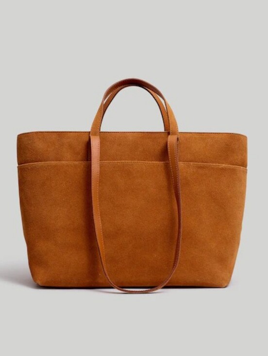 Madewell Handbags - Madewell The Zip-Top Essential Suede Office Work Laptop Tote in Dark Camel Brown